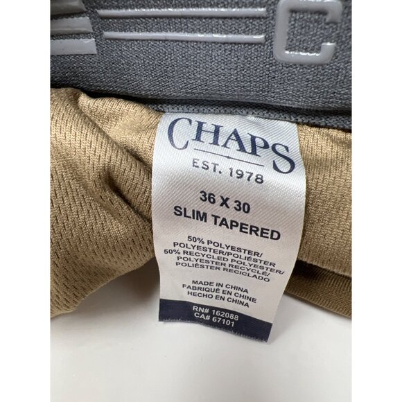 Chaps Mens Slim Tapered Pants 36X30 Khaki 50%‎ Polyester 50% Recycled Polyester - Picture 6 of 6